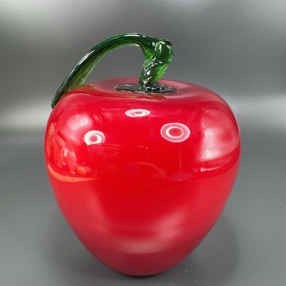 Large Art Glass Apple With Green Stem Glass Figurine Decor Paperweight Vintage - Picture 11 of 12